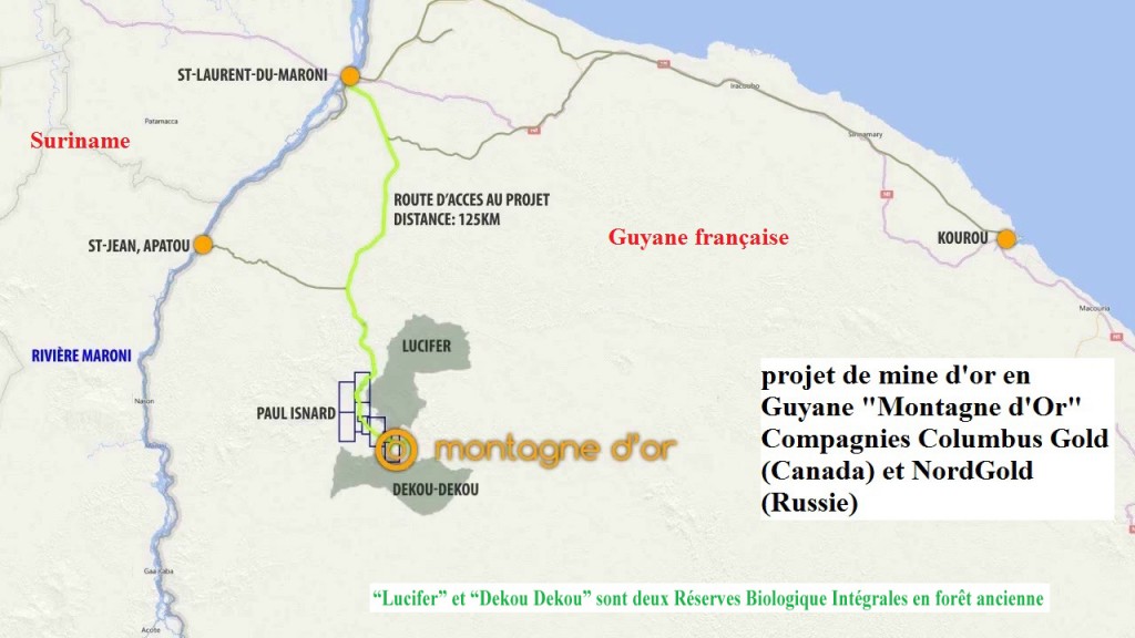 Emplacement de la Montagne d'Or en Guyane